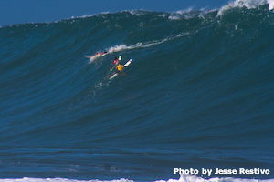 Horrifically large wave, with one puny human not succeeding in getting into it. Probably all for the best.